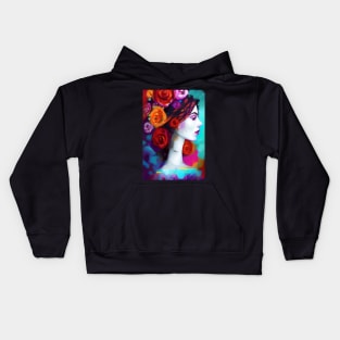 Urban Street Graffiti Style - GA556 - Pretty Latino Girl with Roses Kids Hoodie